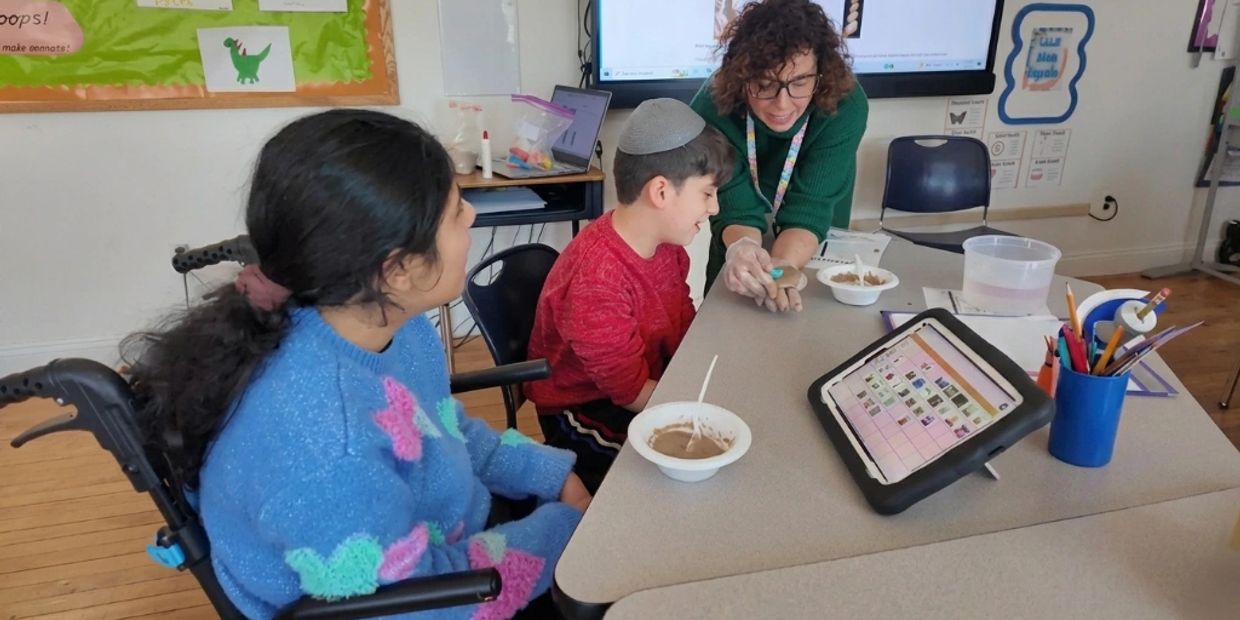 Teacher engaging students with an interactive activity in a classroom.