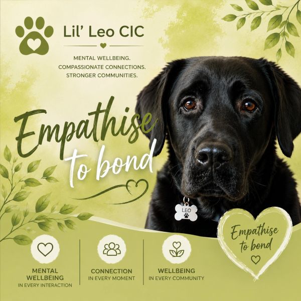 A black dog promoting mental wellbeing and connections.