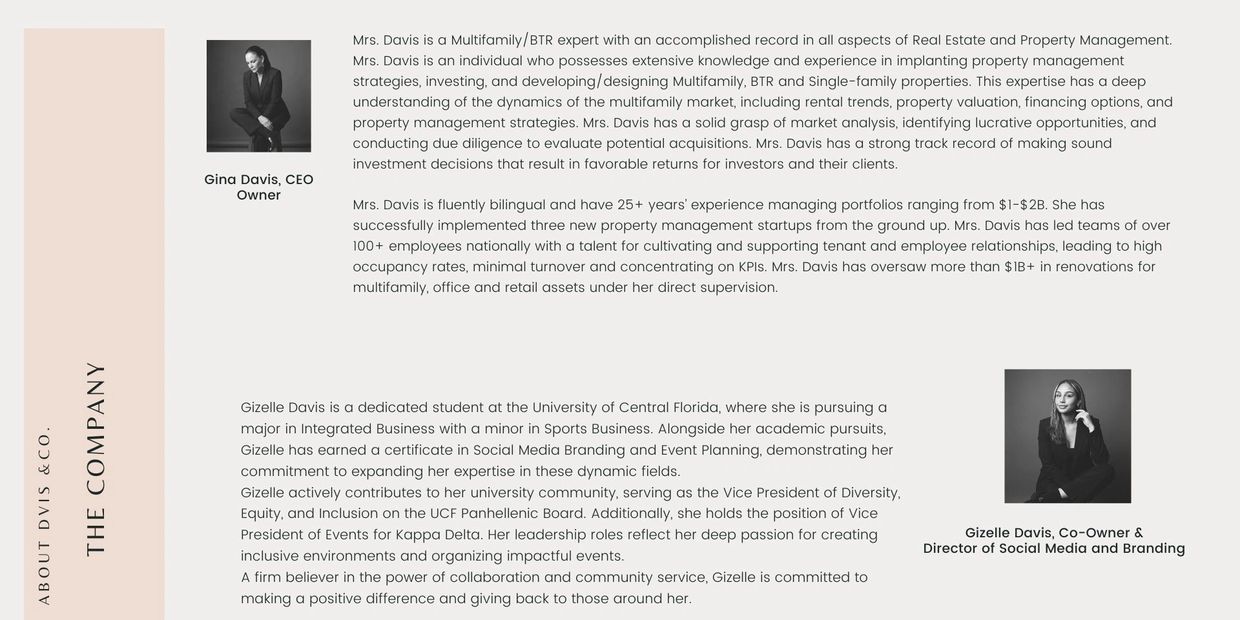 Profile of Gina Davis and Gizelle Davis with their professional and academic backgrounds.
