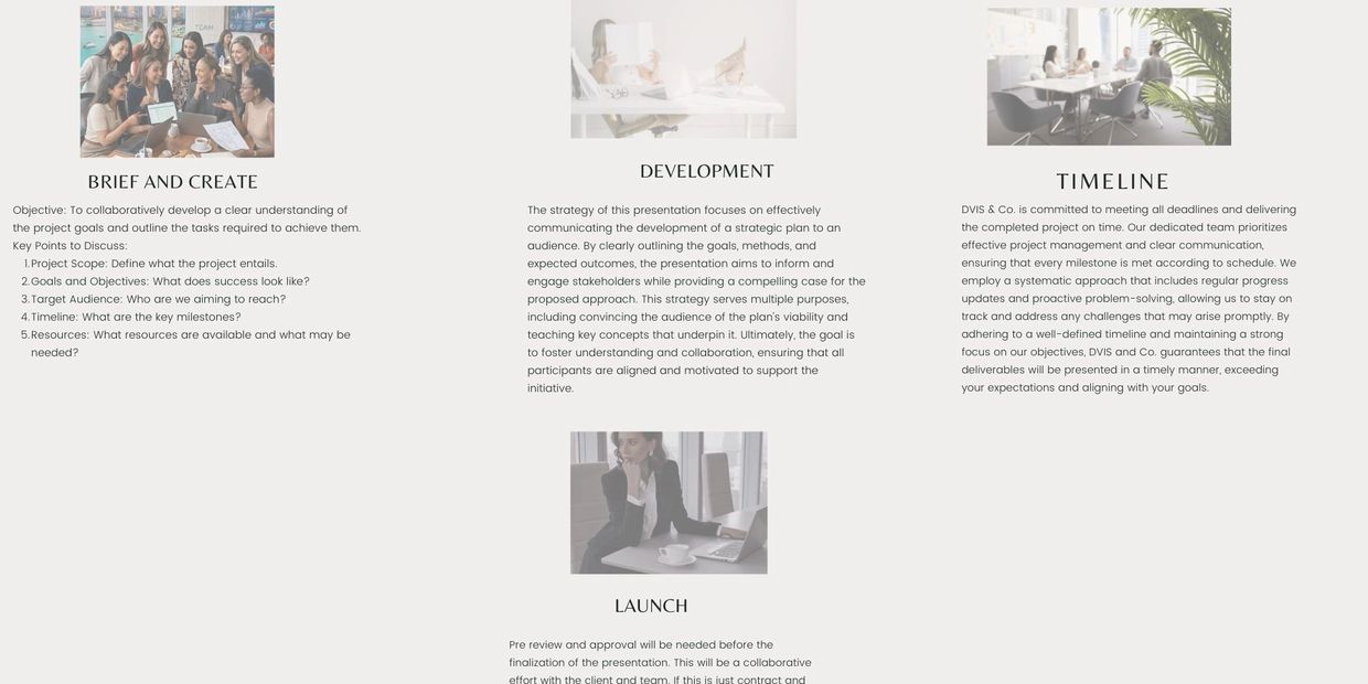 Project goals and timeline overview with team collaboration images.