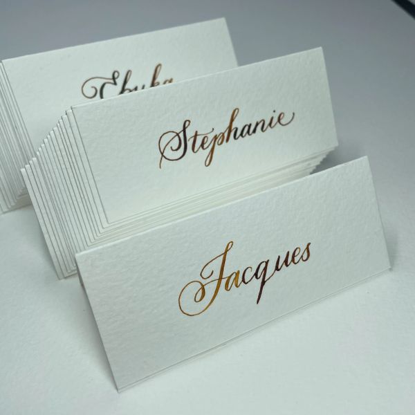 original hand written calligraphy name place cards by calligrapher Kate Downey Art