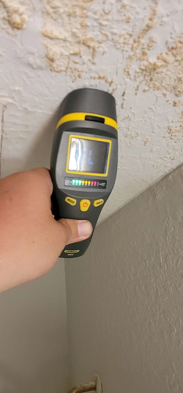 Not every ceiling will tell us a story, but this one said it was wet before the meter did.