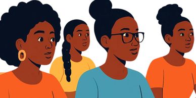 Illustration of four diverse women attentively looking forward.