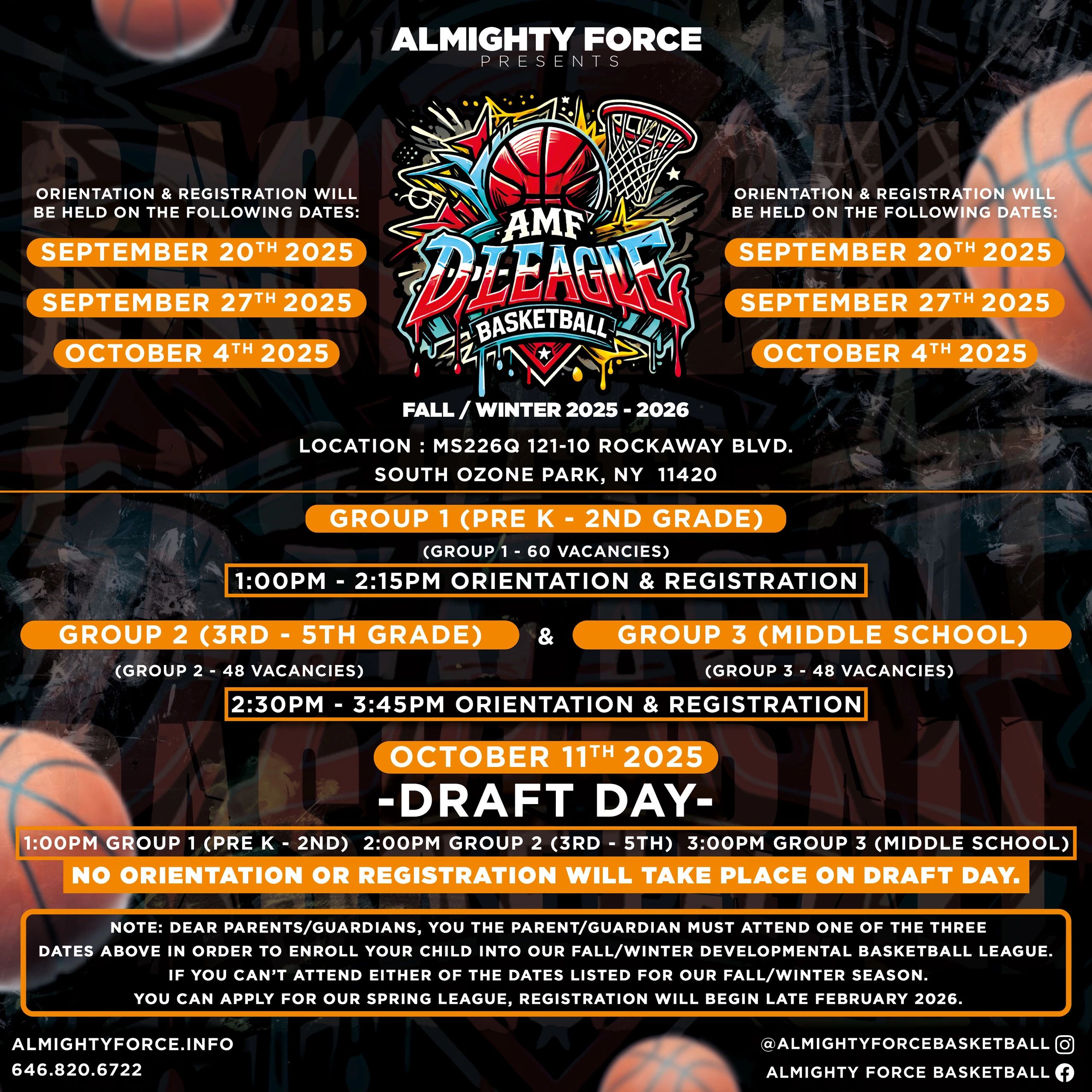 Fall/Winter 2025-26 Almighty Force Developmental Basketball League Registration/Orientation & Draft.