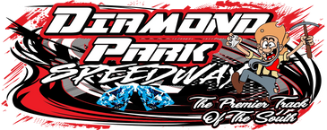 Diamond Park Speedway logo with a racecar driver and diamonds.