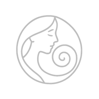 Minimalist woman face outline with spiral inside a circle.