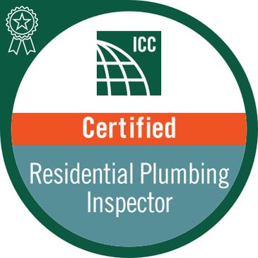 ICC Certified Residential Plumbing Inspector badge.