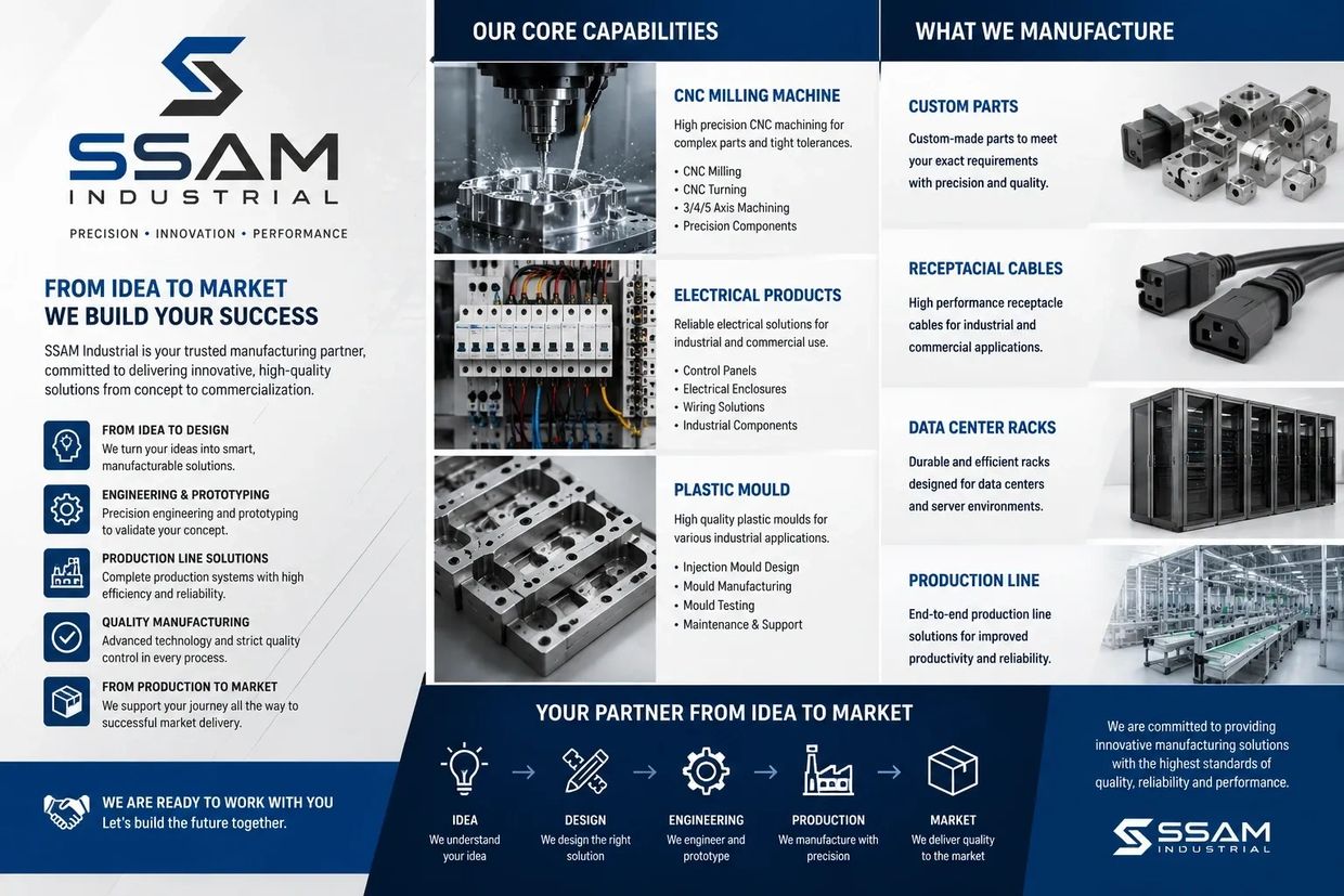 SSAM Industrial offers precision manufacturing from design to market with CNC machining, electrical products, and production lines.