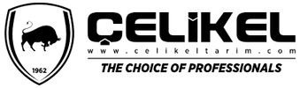 Çelikel agricultural machinery logo with a buffalo and tagline.