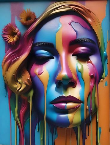 Dripping Paint Graffiti on Female Face. 