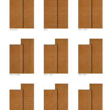 Nine wooden plank patterns with different groove designs.