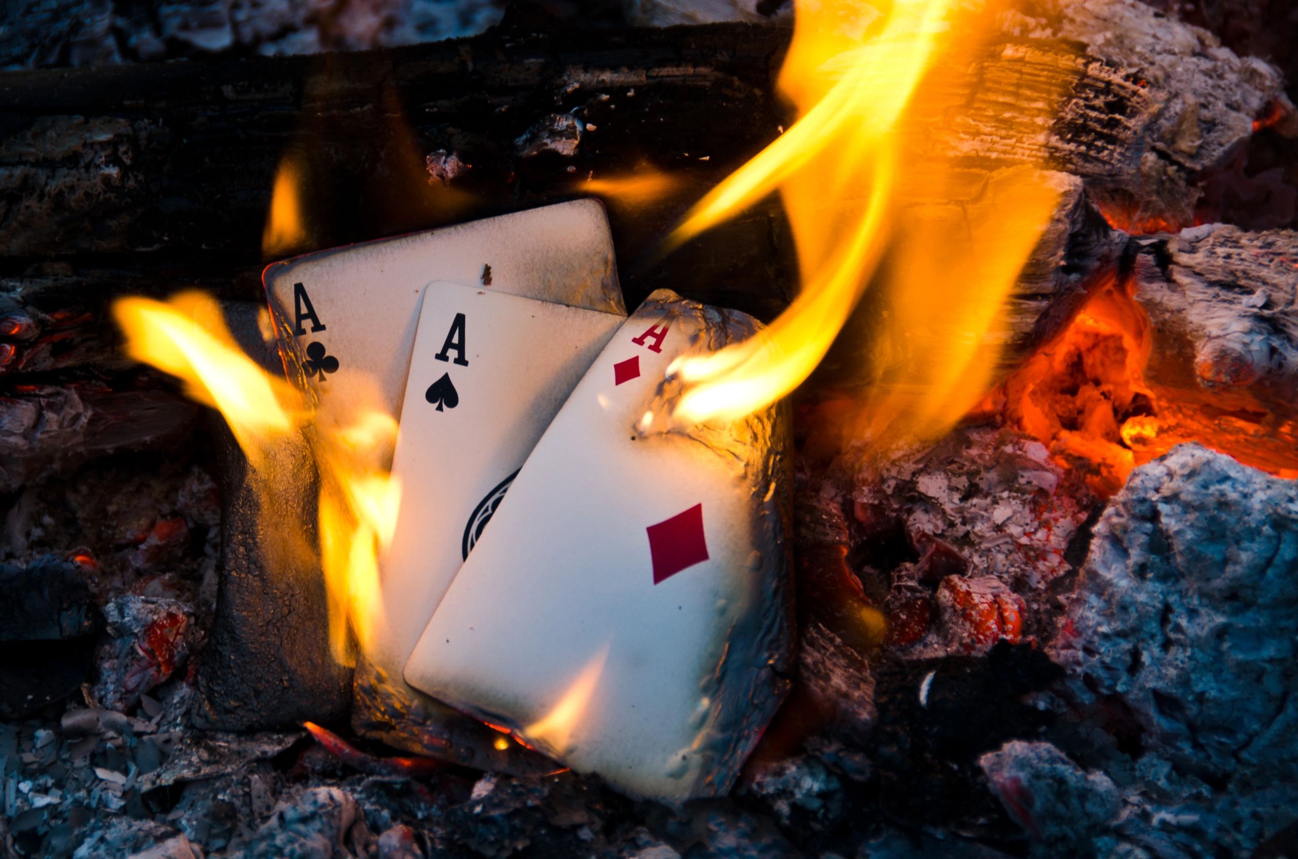 flaming playing cards.