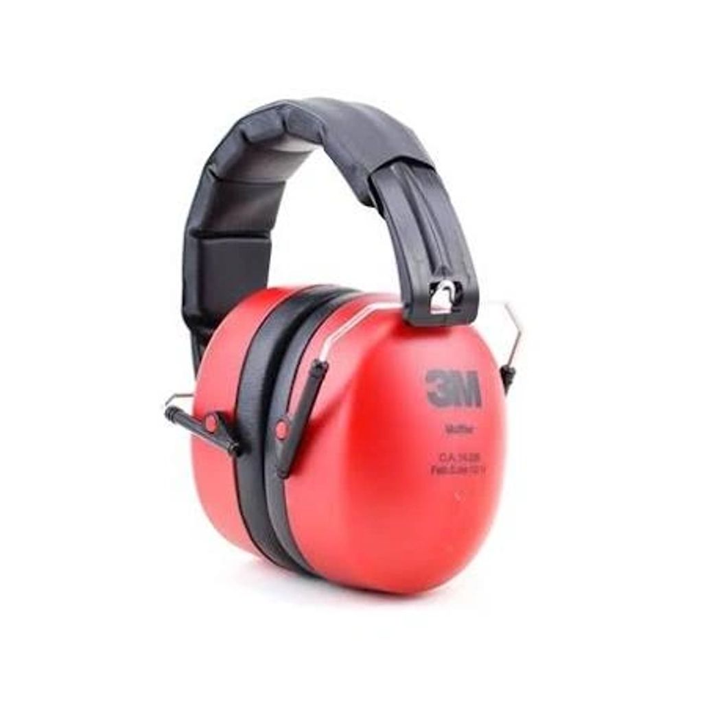 Protetor auricular vermelho 3M com haste acolchoada.