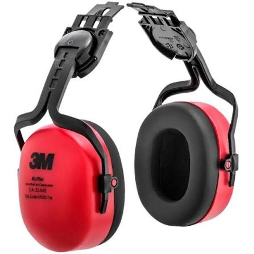 Protetor auricular 3M vermelho e preto.