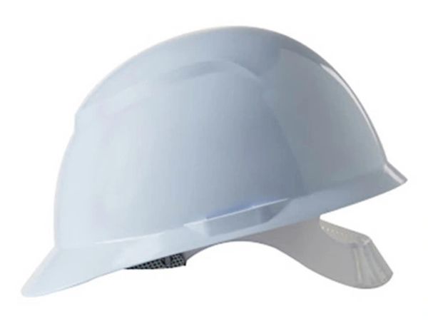 Capacete de segurança branco para construção.