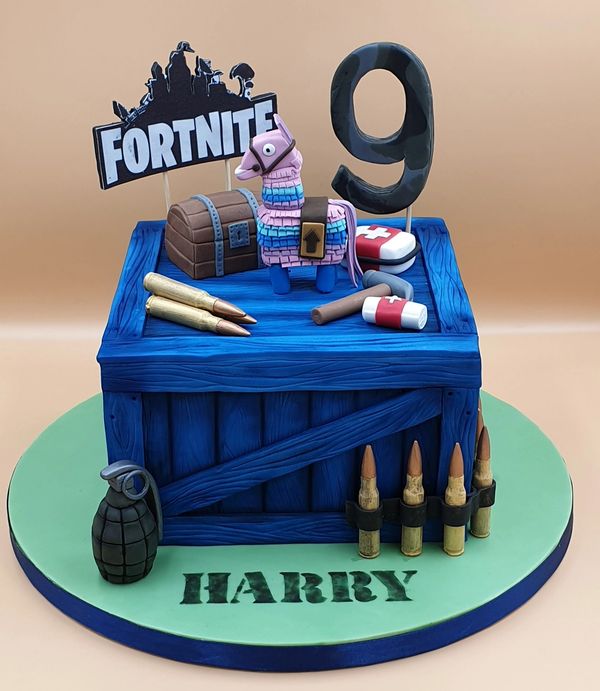 fortnite blue crate box cake
