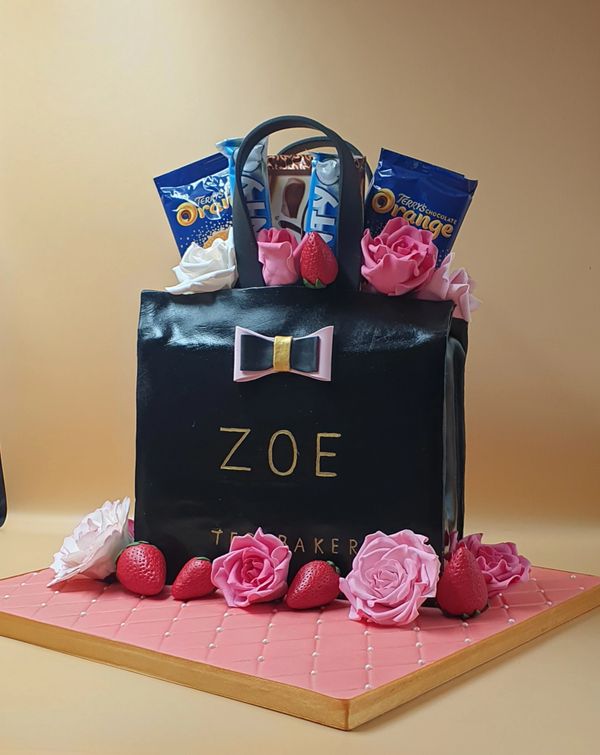 ted baker handbag with roses and chocolates cake