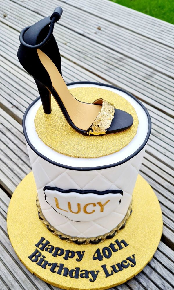 chanel cake with stiletto topper