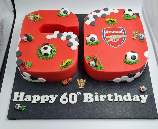 number 60 cake with an arsenal theme