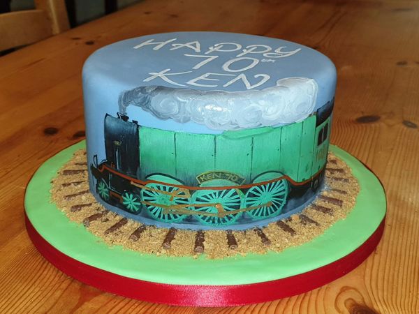 handpainted steam engine train cake