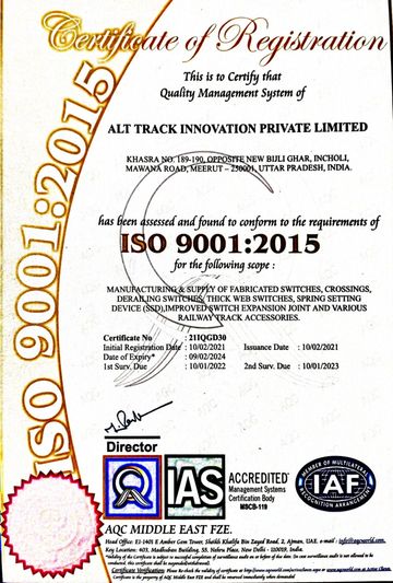 ISO 9001 : 2015 - AQC MIDDLE EAST FZE - NEW DELHI