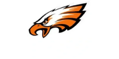 Aggressive eagle head logo in orange and white colors.