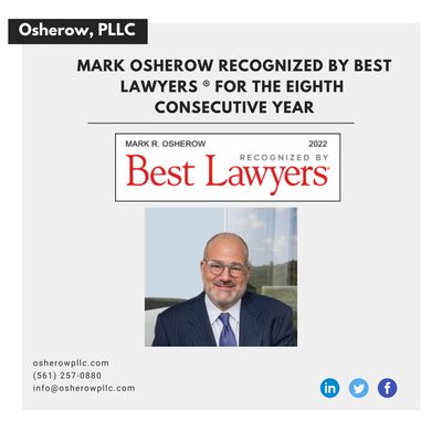 In 2022, Litigator Mark Osherow recognized by Best Lawyers for eighth year in Business Litigation.  