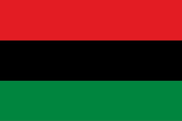 The Pan-African flag with red, black, and green horizontal stripes.
