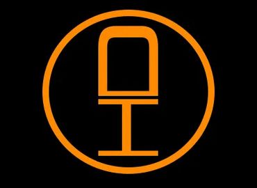 Orange microphone icon inside a circle on a black background.