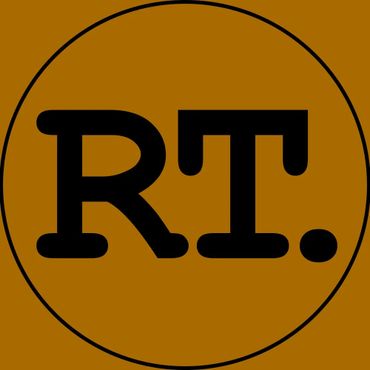 Black 'RT.' letters inside a black circle on a brown background.