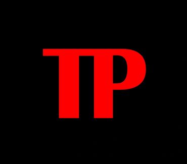 Bold red letters 'TP' on a black background.