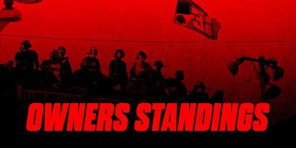 Silhouetted figures under a red sky with bold text 'OWNERS STANDINGS'.