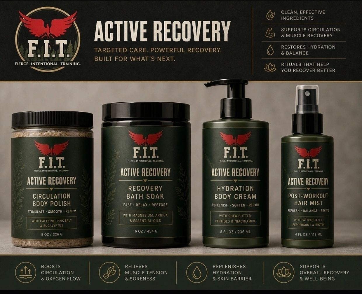 F.I.T. Active Recovery products for circulation, bath soak, hydration, and post-workout care.