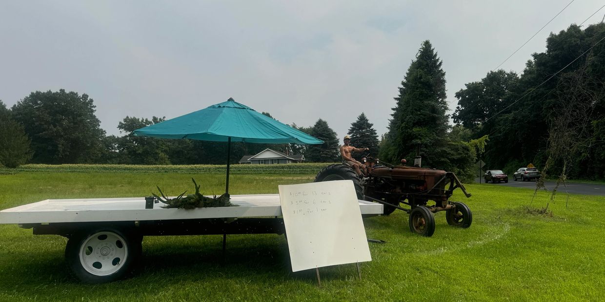 Farmstand picture of Henry sitting on Farmall H 
