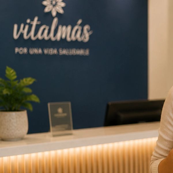 Reception area of Vitalmás promoting a healthy lifestyle.