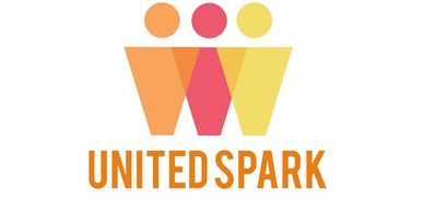 Logo of UnitedSpark with three stylized figures in orange, red, and yellow.