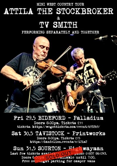 Attila the Stockbroker and TV Smith performing in a mini west country tour poster.