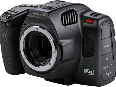 Blackmagic Design 6K professional video camera body without lens.