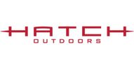 Logotipo de HATCH Outdoors en rojo.
