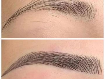 Before and after eyebrow microblading transformation.