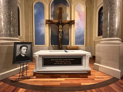 The tomb of Ven. Emil Kapaun at the Cathedral of the Immaculate Conception in Wichita, KS.