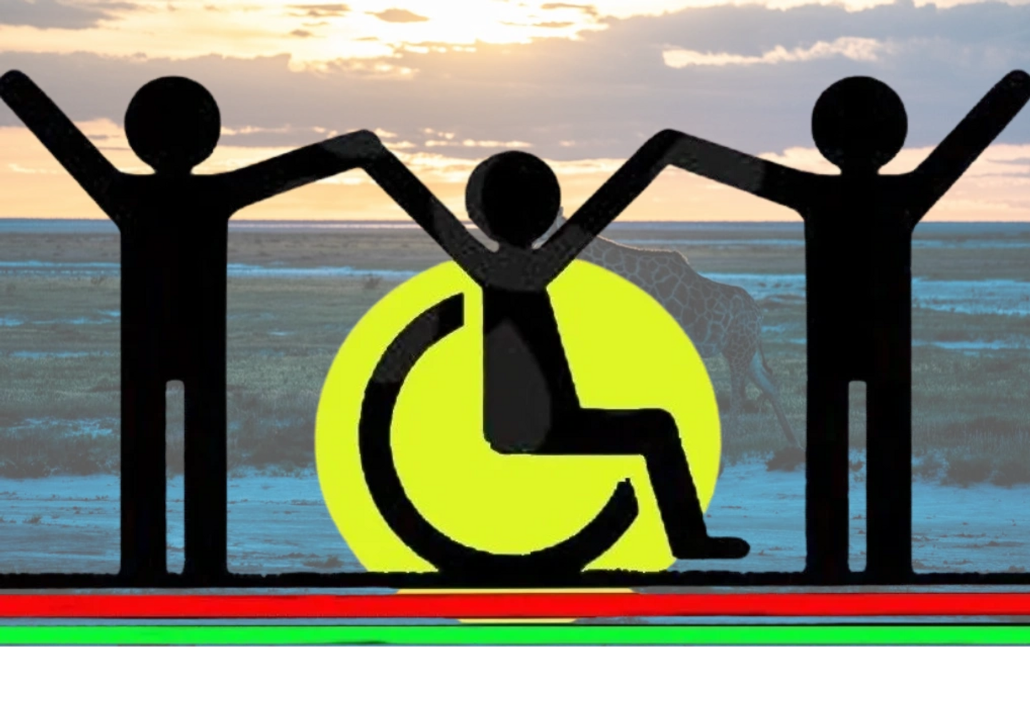 Africa savanna landscape with supported disable child logo