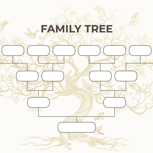 Blank family tree template with decorative tree background.
