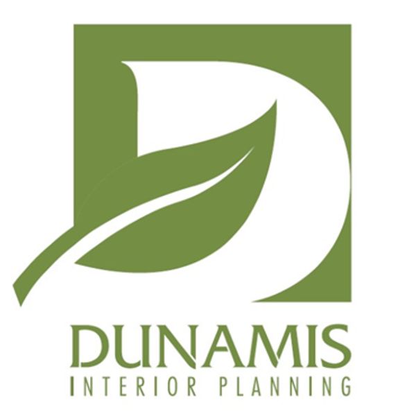 Logo of Dunamis Interior Planning with a green leaf and letter D.