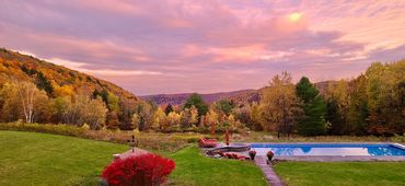 Heated pool, spillover spa, fall foliage and rolling Catskills mountain views at a private retreat