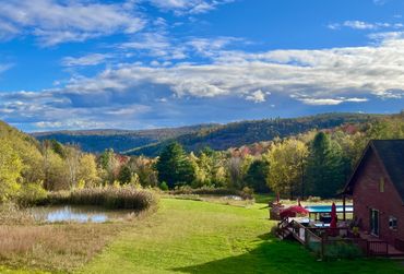 Catskills mountain landscape, forest  and nature surrounding a private wedding and event estate.
