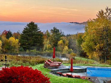 Private pool, pond and mountain scenery at a Catskills wedding weekend retreat venue