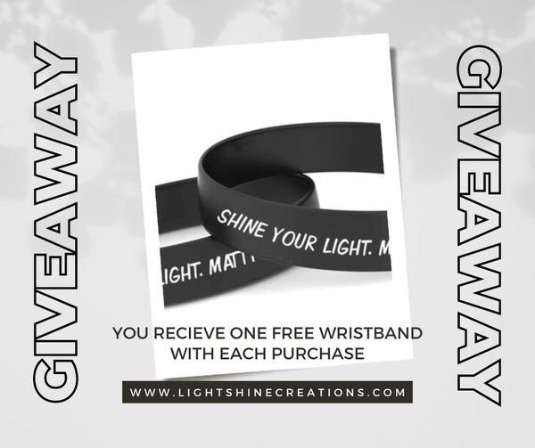 Free wristband with t shirt orders. Wristband says shine your light Matthew 5:16
