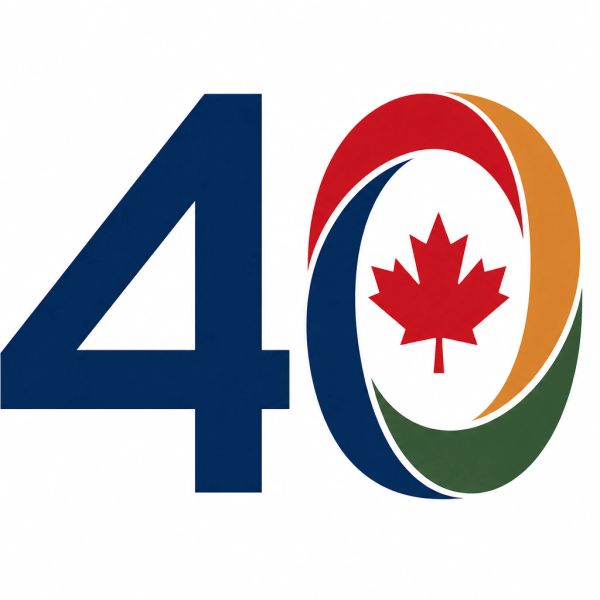 40 with a red maple leaf and colorful arcs. National employment equity council logo