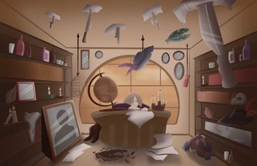 Original pirate character "Arlo" in his captain's quarters